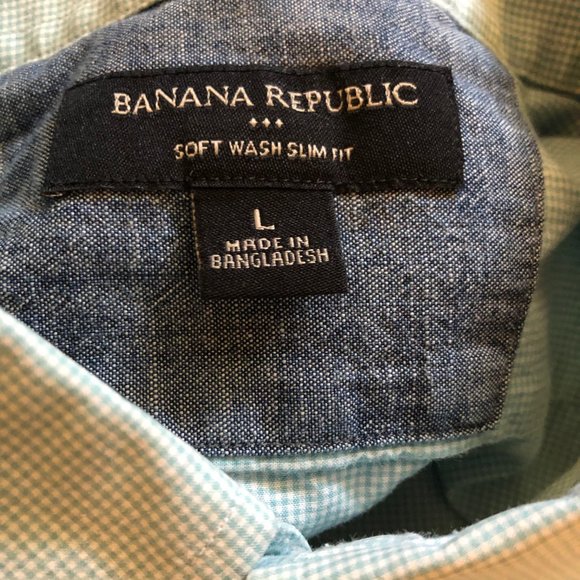 Banana Republic Green/White Checkered Shirt Slim - Picture 4 of 4